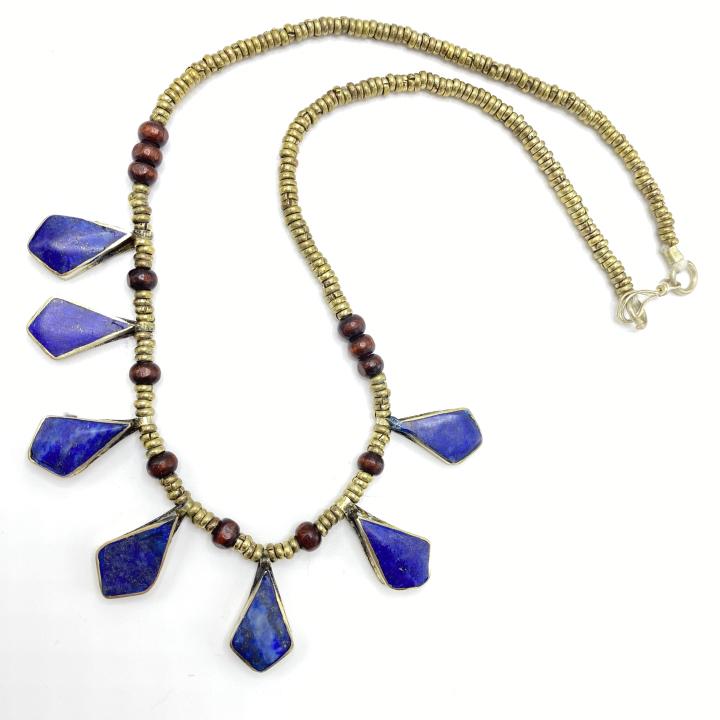 Silver, Lapiz Lazulli & Wood Ethnic Necklace (1 of 3)