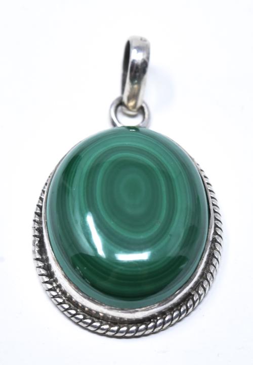 Sterling Rope Frame & Malachite Necklace Pendant (1 of 4)