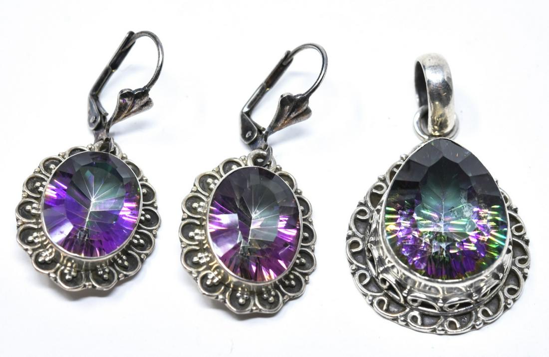 Sterling Silver & Mystic Topaz Earrings & Pendant (1 of 6)