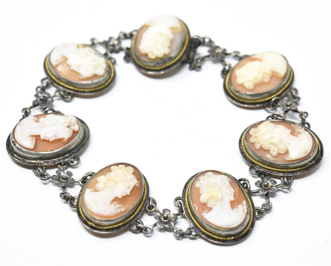 Antique 800 Silver & Hand Carved Cameo Bracelet (1 of 7)