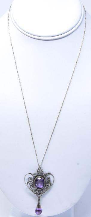 Antique Arts & Crafts Amethyst Pendant Necklace (1 of 7)