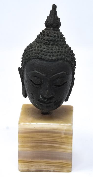 Southeast Asian Bronze Buddha Head on Onyx Base (1 of 7)