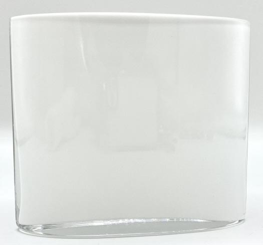 Mid Century Cased Glass Vase by Tapio Wirkkala: Mid Century Modern Cased Glass Vase by Tapio Wirkkala - This is a great looking Iittala Ovalis cased white and clear glass vase. It was designed by Tapio Wirkkala. It measures 4" tall x 1 3/4" at the 