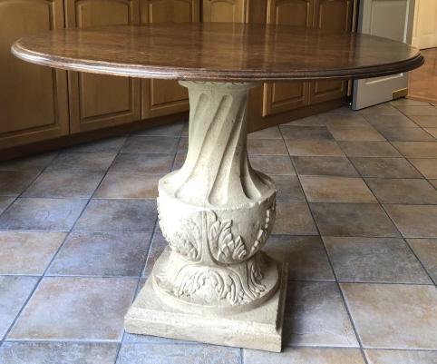 Holly Hunt Cast Stone Base, Wood Top Cafe Table: Holly Hunt Cast Stone Base, Wood Top Cafe or Dining Table. 30 inches x 40 inches in diameter