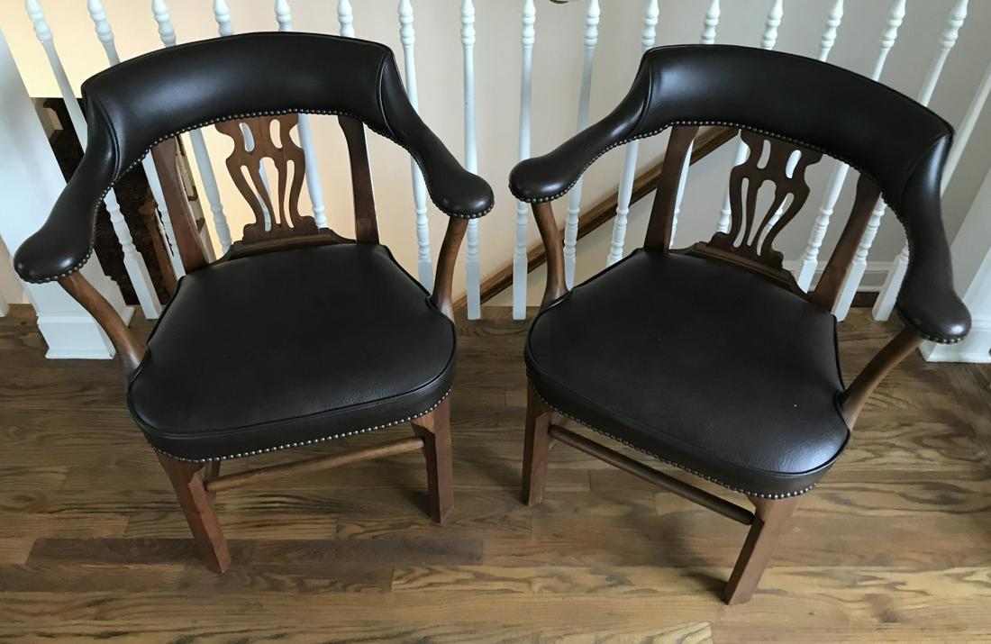 Pair of Shield Back Leather Upholstered Armchairs (1 of 3)