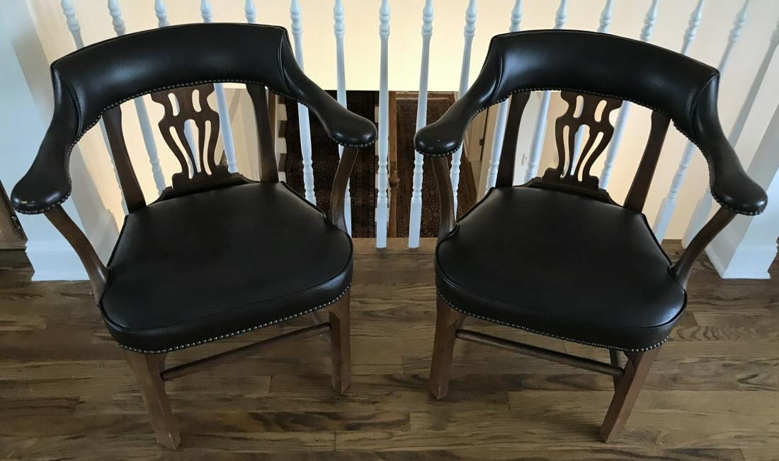 Pair of Shield Back Leather Upholstered Armchairs (1 of 3)