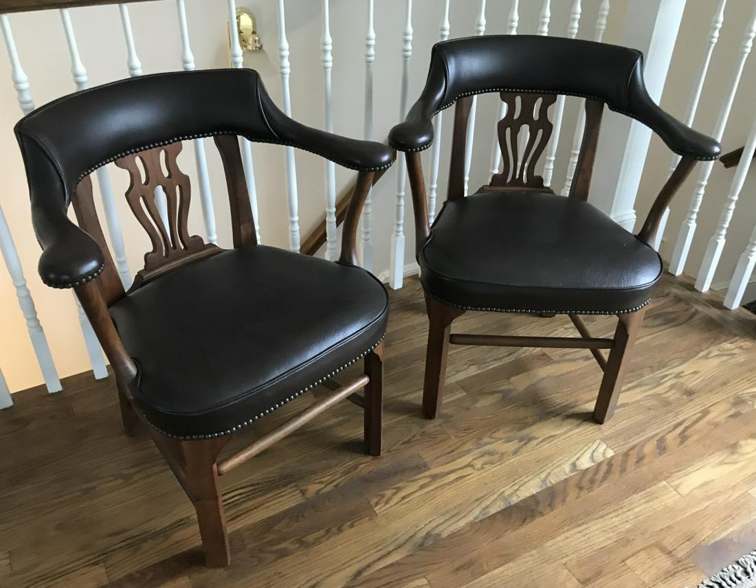 Pair of Shield Back Leather Upholstered Armchairs (1 of 3)