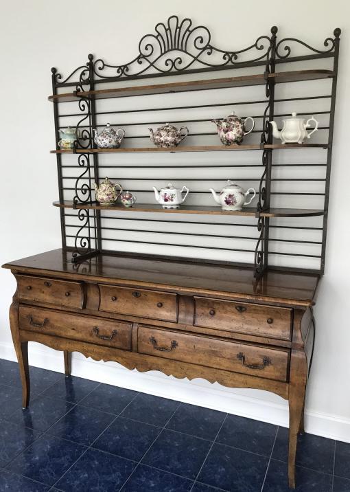 French Country Provencal Hutch Cabinet by Henredon: French Country Provencal Hutch Cabinet by Henredon. With wrought iron frame. Measures 94 x 71 x 22 inches.