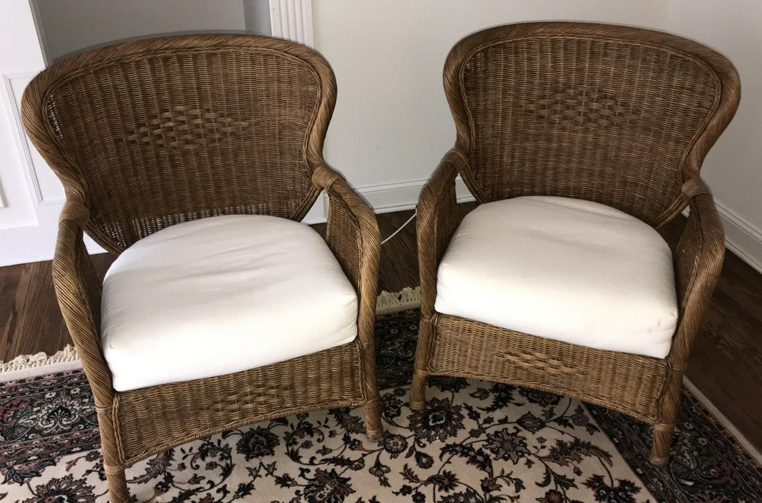 Pair of Vintage Wicker Armchairs w Cushions (1 of 4)