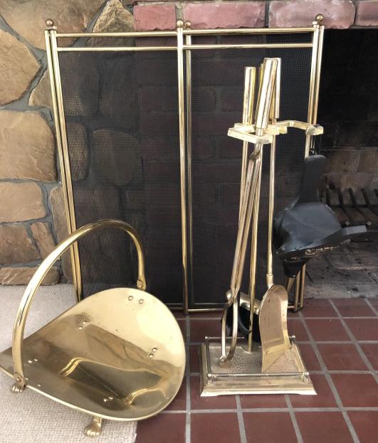 Mid Century Polished Brass Fireplace Set (1 of 2)