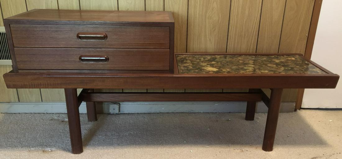 Mid C Rosewood Console Table w Inlaid River Stone (1 of 6)