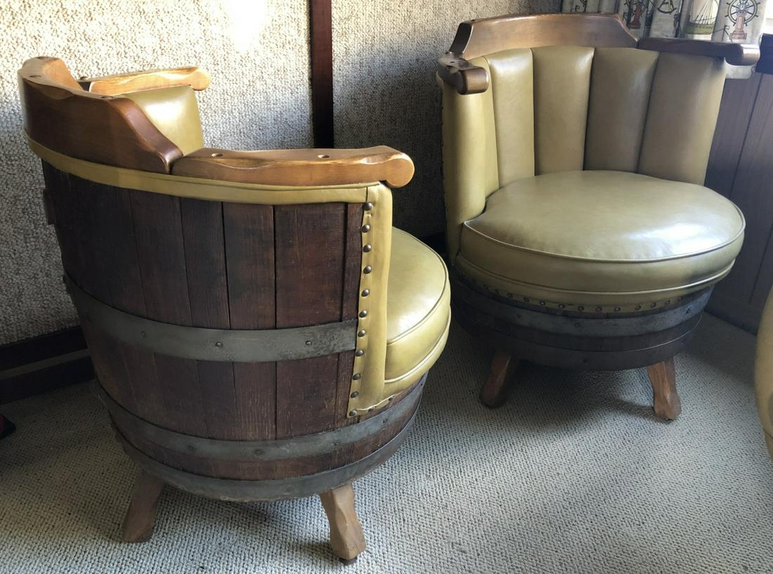 Pair Mid C Whiskey Barrel Swivel Lounge Chairs (1 of 8)