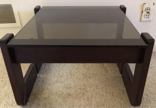 Mid Century Wood and Smoked Glass Side Table (1 of 4)