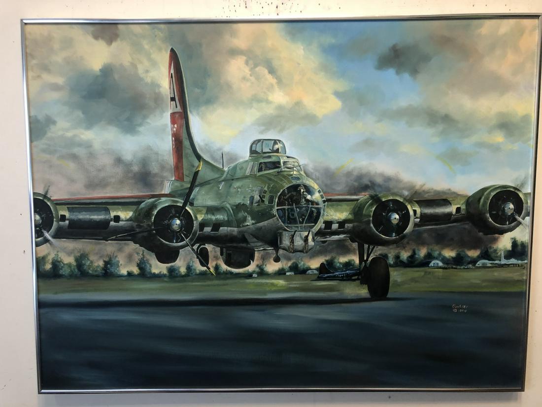 Mid C Barry Bichler Aviation Themed Oil Painting: Mid C Barry Bichler Large Scale Aviation Themed Oil Painting. 30 inches x 40 inches