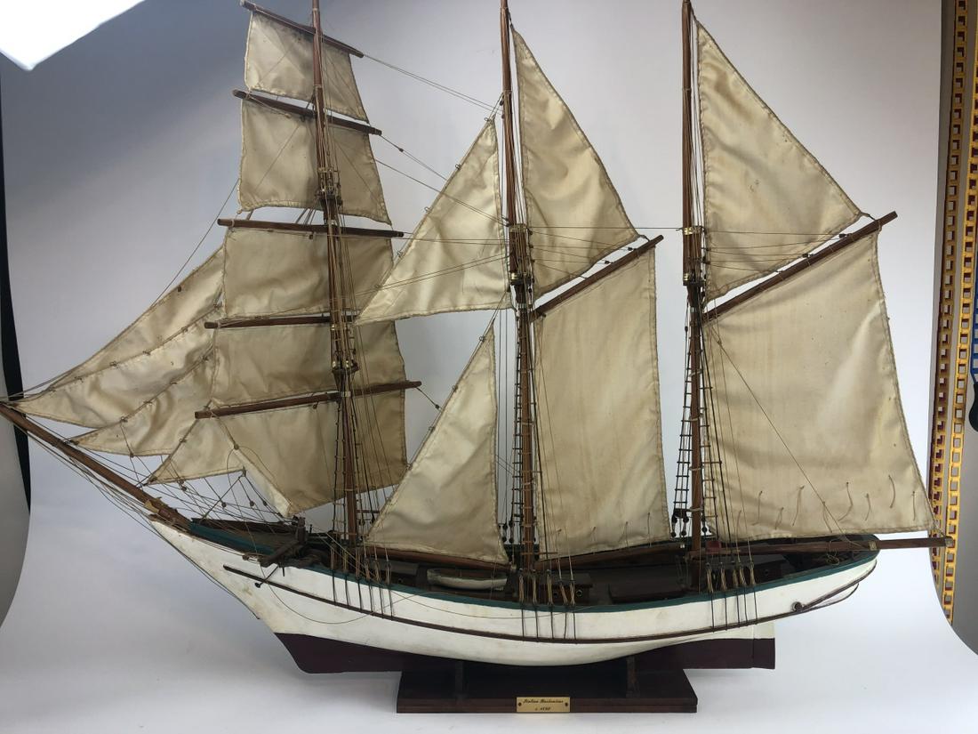 Vintage Schooner Hand Made Carved Boat Model: Vintage Schooner Hand Made Carved Boat Model of Italian Barkentine. Hand sewn sails. 34 inches x 46 inches x 10 inches