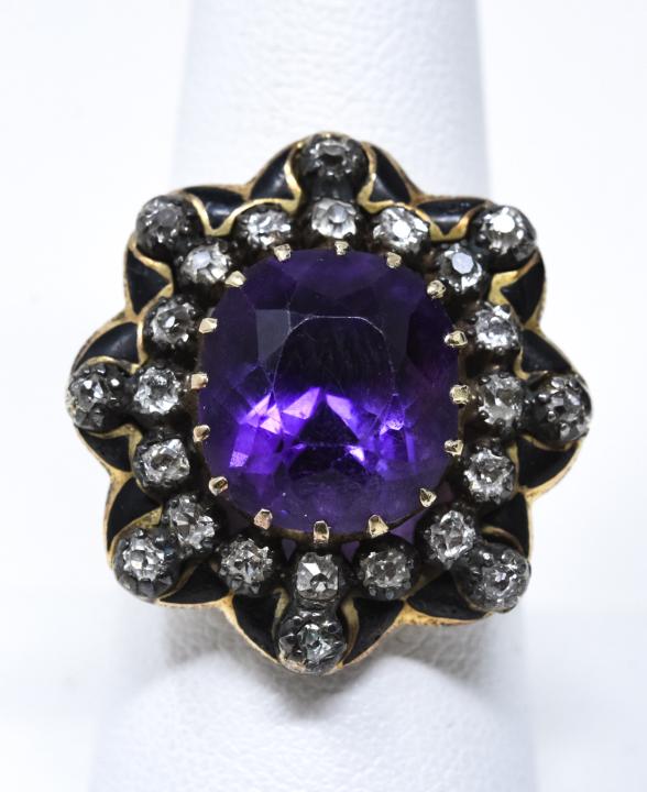 Antique 14kt Yellow Gold Diamond & Amethyst Ring (1 of 5)