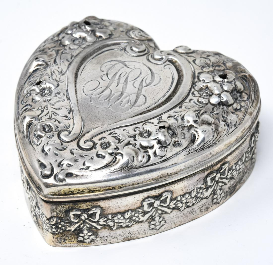 Sterling Silver Reopusse Heart Form Vanity Box (1 of 6)