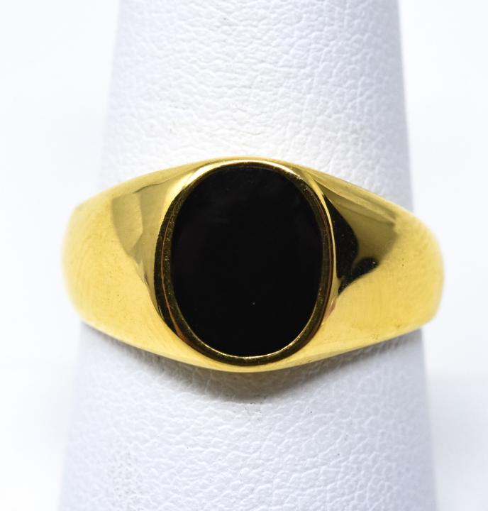 Estate Signet Ring w Black Enamel Oval Plaque (1 of 5)