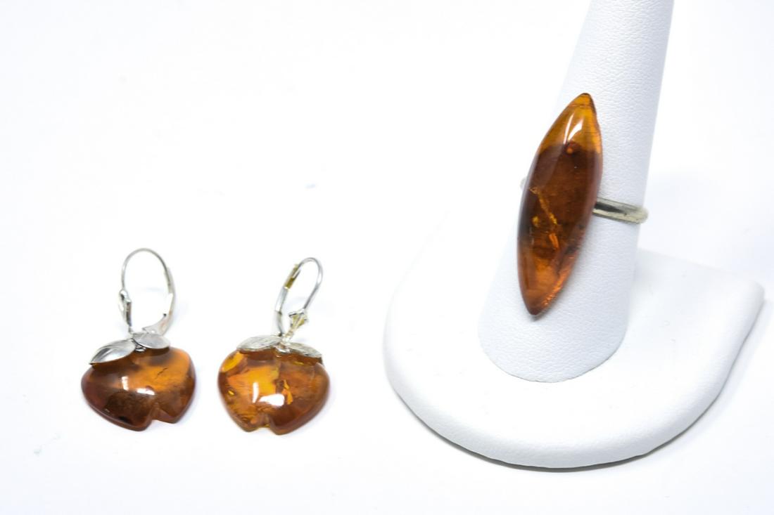 Sterling Silver & Amber Earrings & Ring (1 of 9)