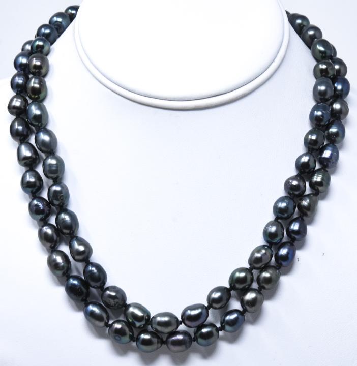 Pair Black Baroque Tahitian Pearl Necklace Strands (1 of 5)