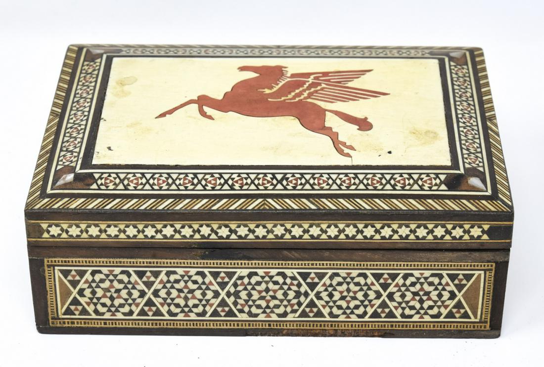Folk Art Inlaid Hand Made Table Box W Winged Horse (1 of 9)