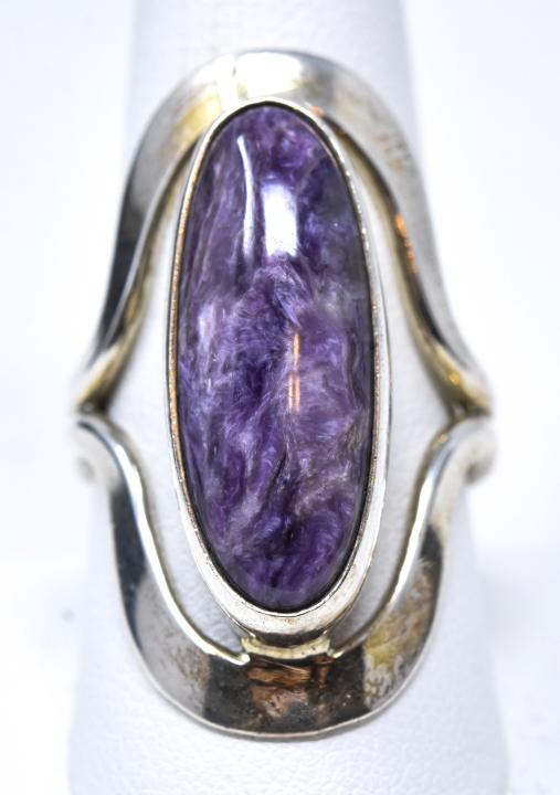 Signed Modernist Sterling & Purple Stone Ring (1 of 4)