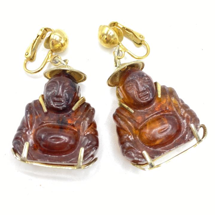 Vintage Costume Jewelry Buddha Clip Earrings (1 of 3)