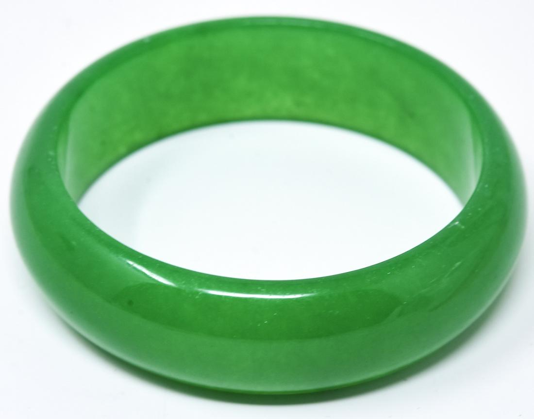Chinese Carved Green Jadeite Bangle Bracelet (1 of 5)