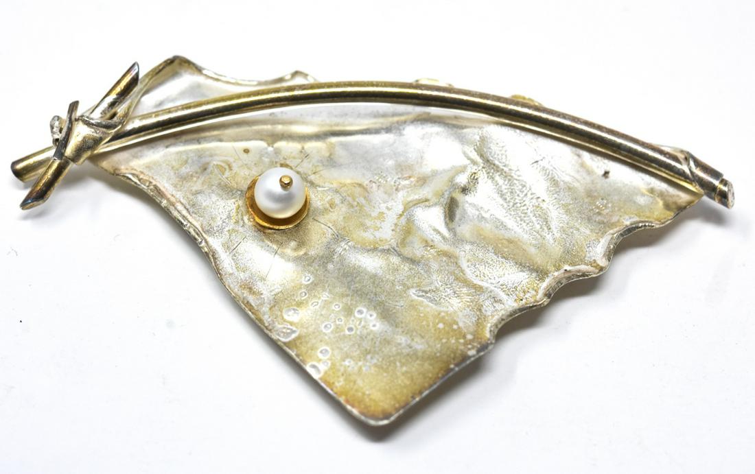 Kathy Pearce Modernist Sterling & Pearl Brooch (1 of 4)
