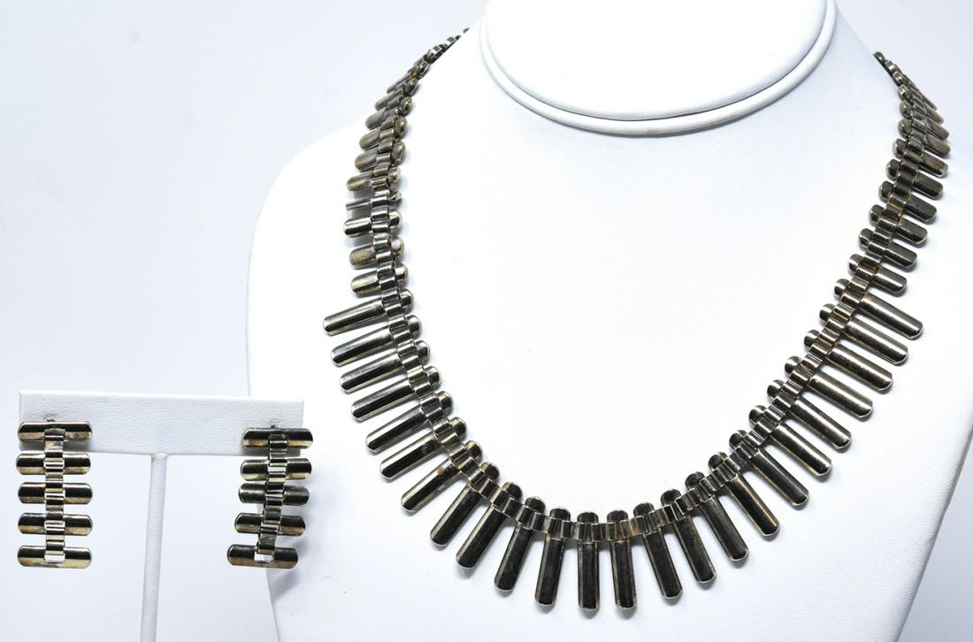 C 1950 Taxco Sterling Necklace & Pair Earrings (1 of 6)