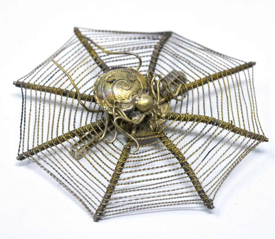 Circa 1940s Silver Spider in Web Pin / Brooch (1 of 5)