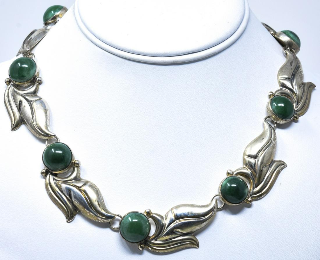 Circa 1940s Sterling & Green Turquoise Necklace (1 of 6)