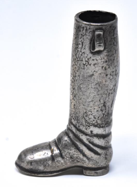 Circa 1940 Sterling Riding Boot Toothpick Holder: Circa 1940 Sterling Riding Boot Toothpick Holder. Hallmarked on bottom. Measures 2.25 inches x 1.5 inches x 1/2 an inch.