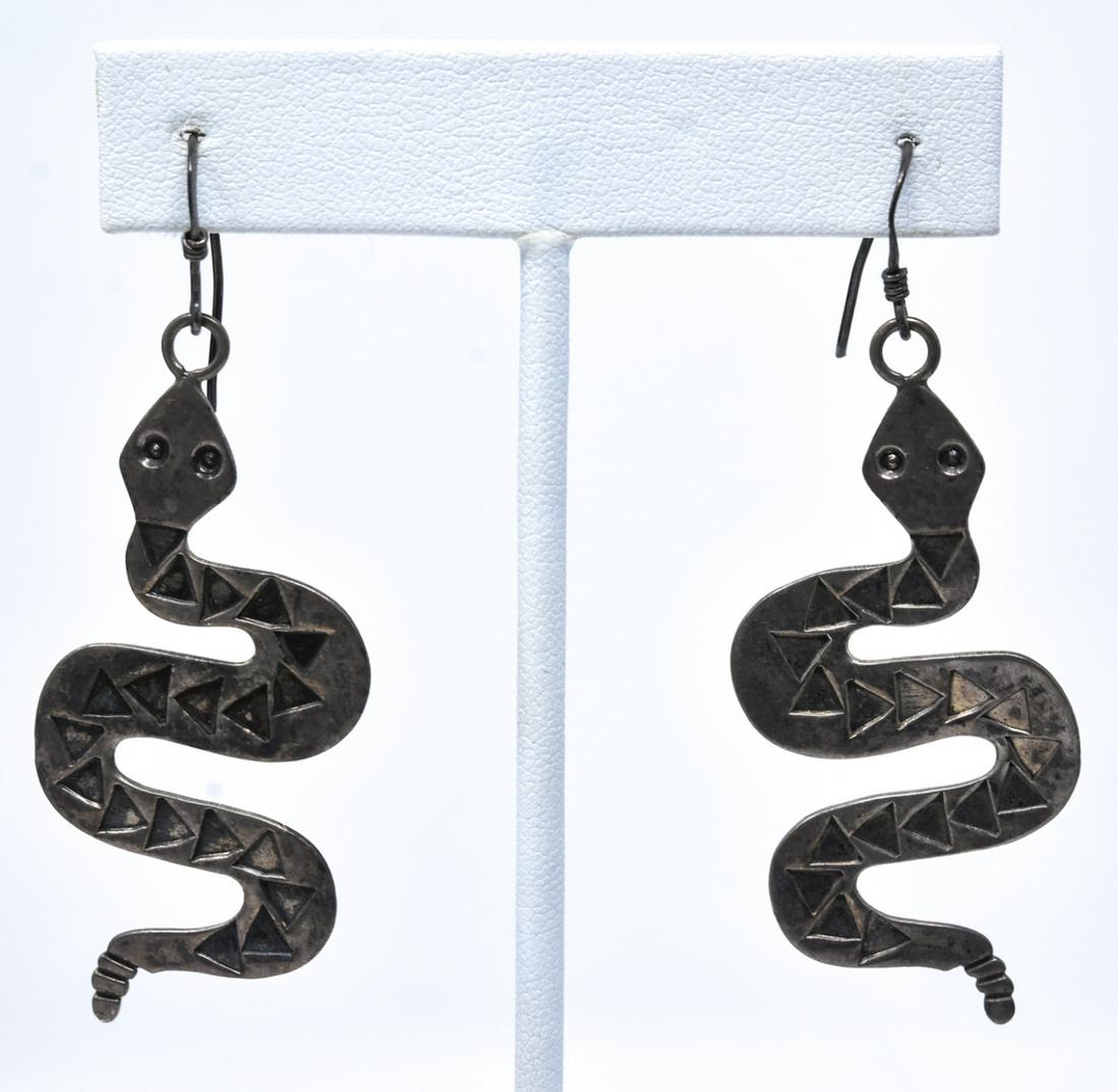 Vintage Signed Sterling Silver Snake Earrings (1 of 5)