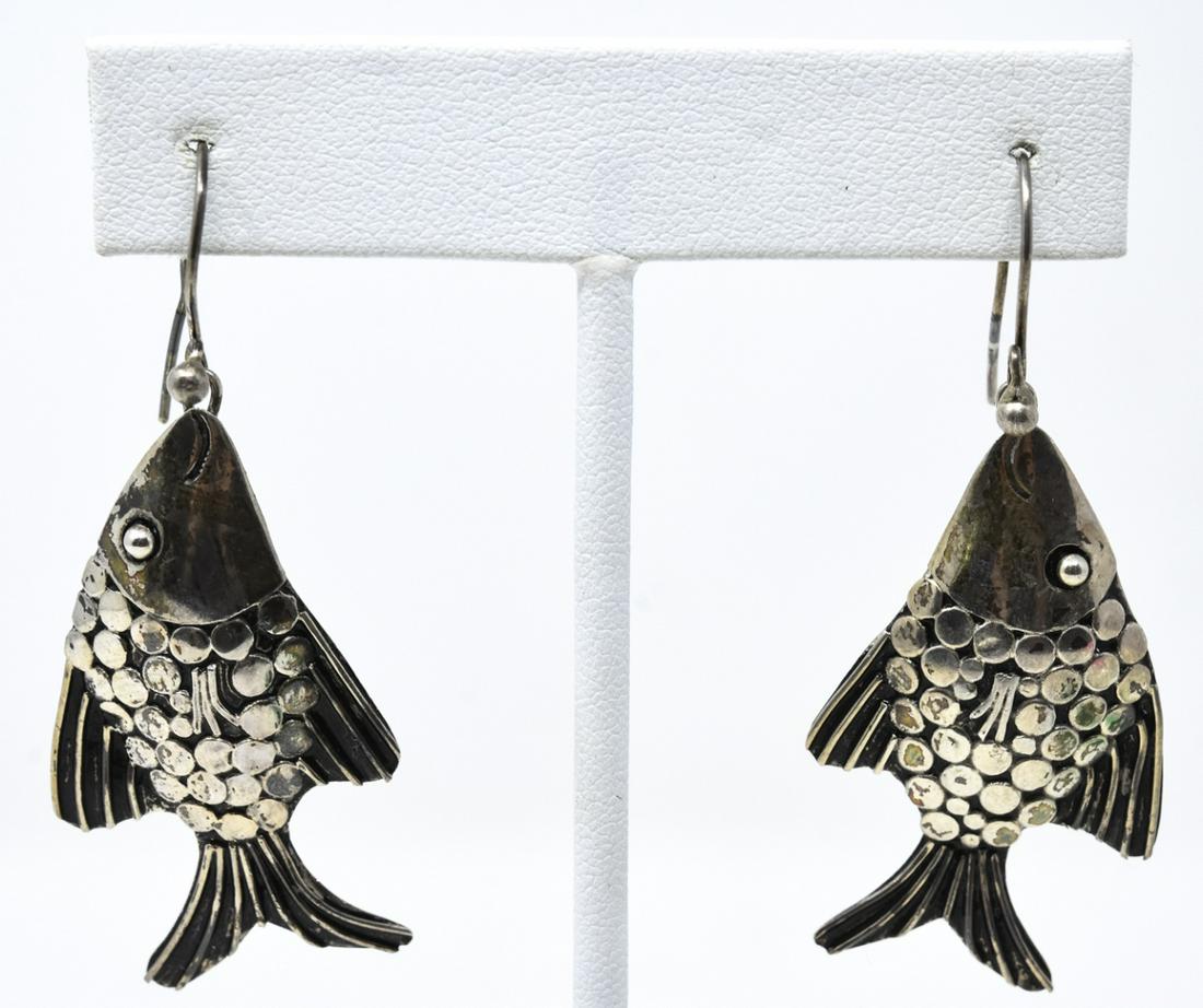 Pair Vintage Sterling Silver Fish Dangle Earrings (1 of 5)