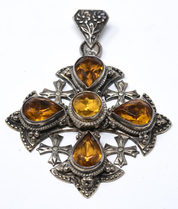 Antique 19th C 900 Silver & Stone Jerusalem Cross (1 of 7)