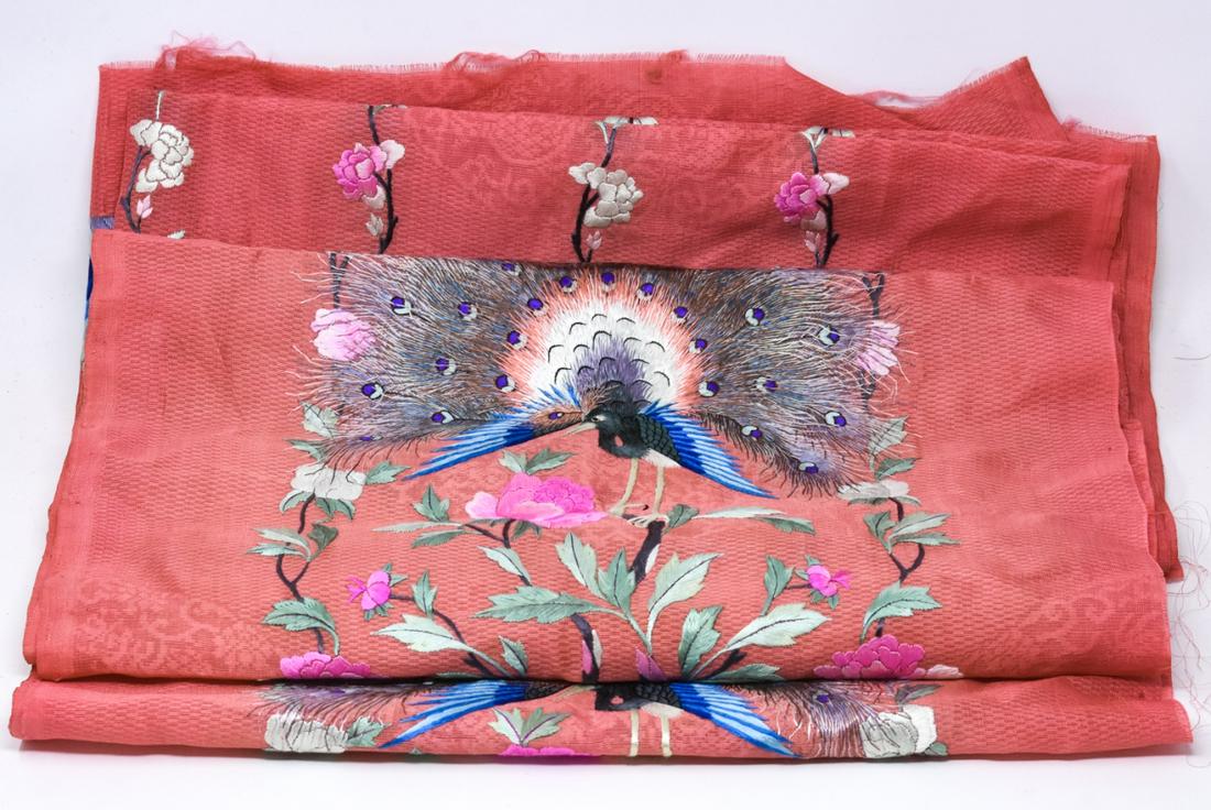 3 Chinese Silk Embroidered Pink Fabric Textiles (1 of 7)