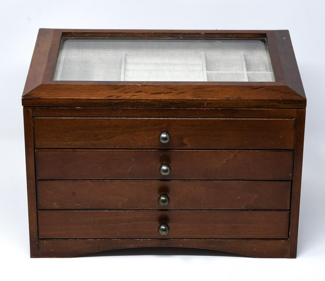Wooden Jewelry Box W Beveled Glass Top (1 of 5)