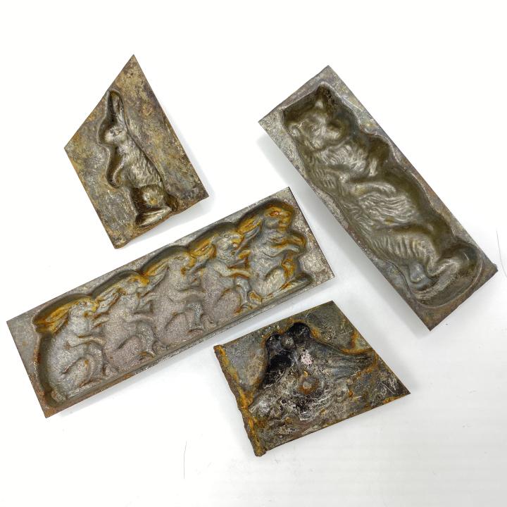 Lot of 4 Antique Early Tin Chocolate Molds (1 of 4)