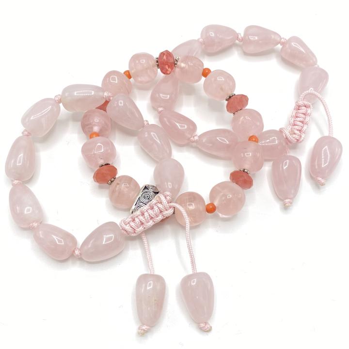 Trio of Vintage Rose Quartz & Stone Bracelets (1 of 3)