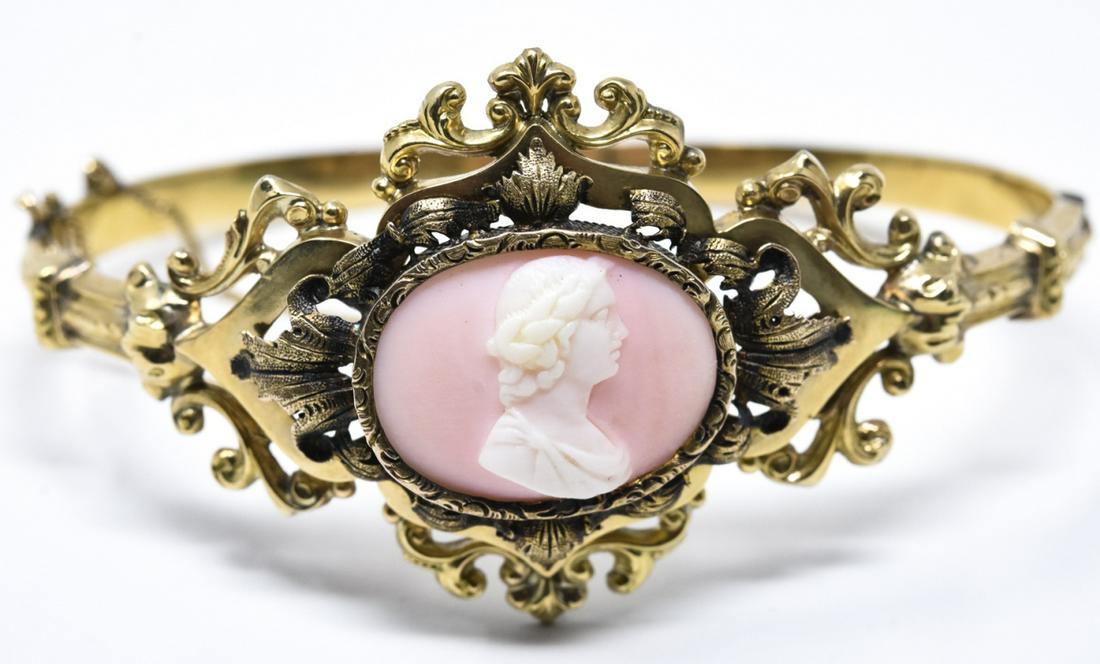 Antique 19th C Victorian 14k Gold Cameo Bracelet (1 of 6)