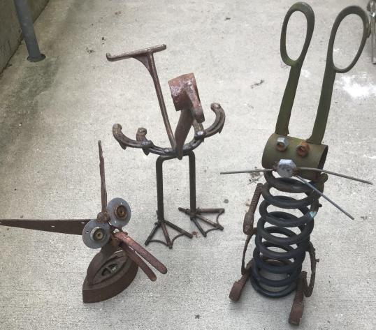 3 Artisan Made Industrial Found Object Statues (1 of 4)