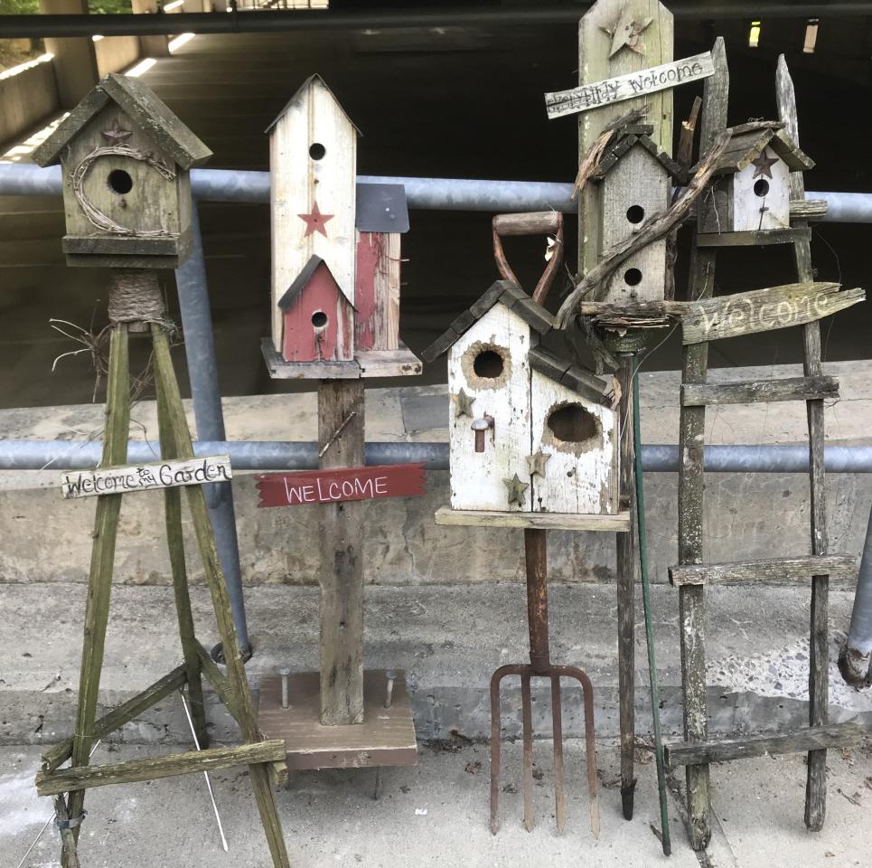 4 Artisan Made Whimsical Standing Birdhouses (1 of 4)