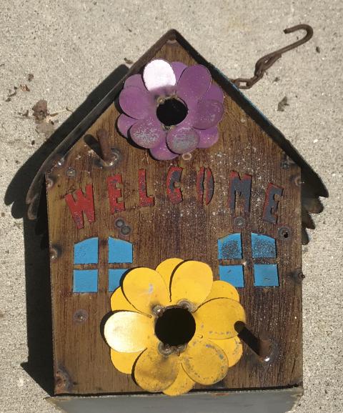 Artisan Made "Welcome" Painted Metal Birdhouse (1 of 4)