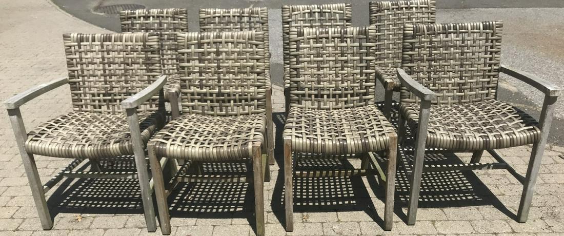 8 Frontgate Teak & Woven Outdoor Dining Chairs (1 of 6)