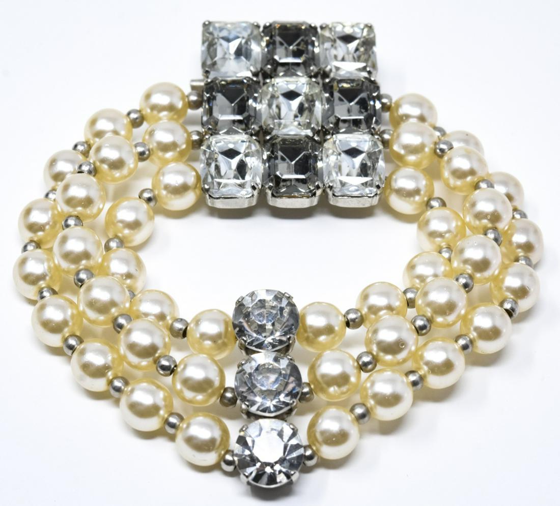 Large Scale Vintage Faux Pearls Rhinestone Brooch (1 of 6)