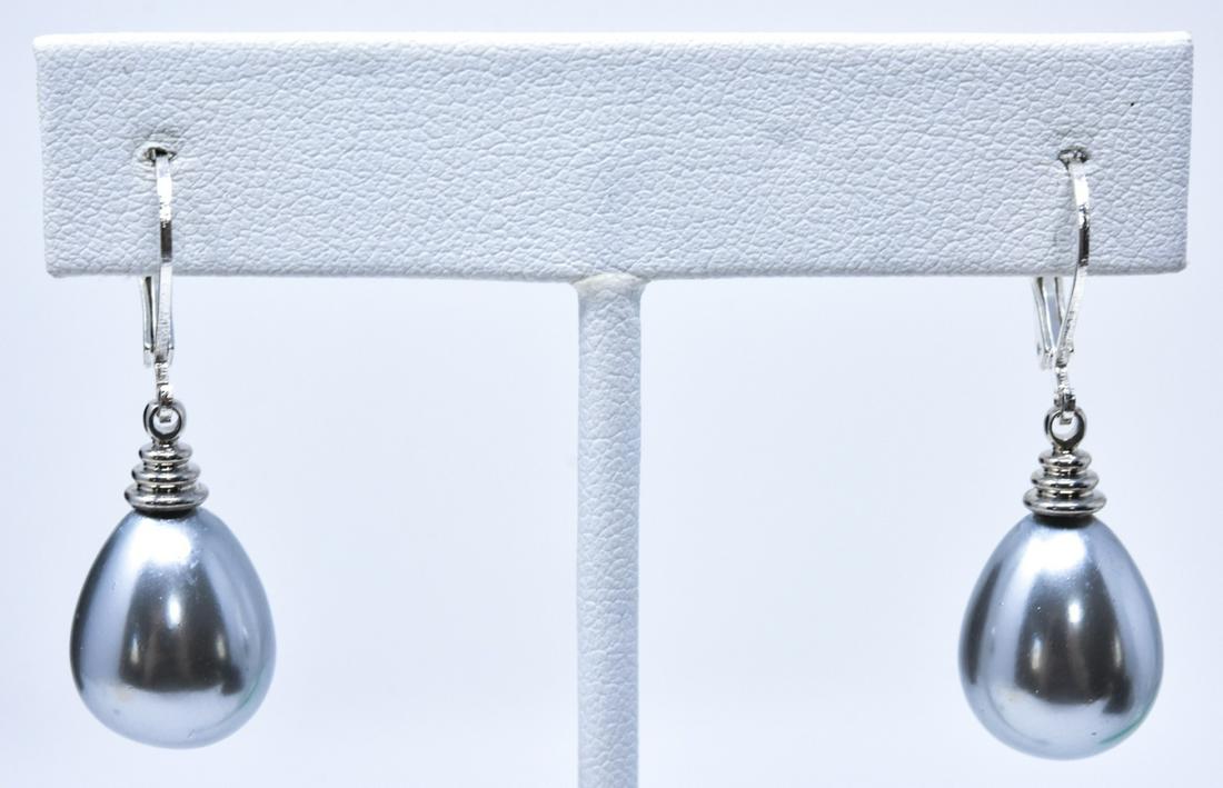 Pair of Tahitian Type Silver Tone Pearl Earrings (1 of 5)