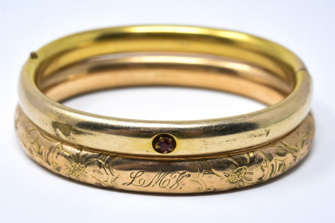 Two Estate Gold Filled Hinged Bangle Bracelets (1 of 8)
