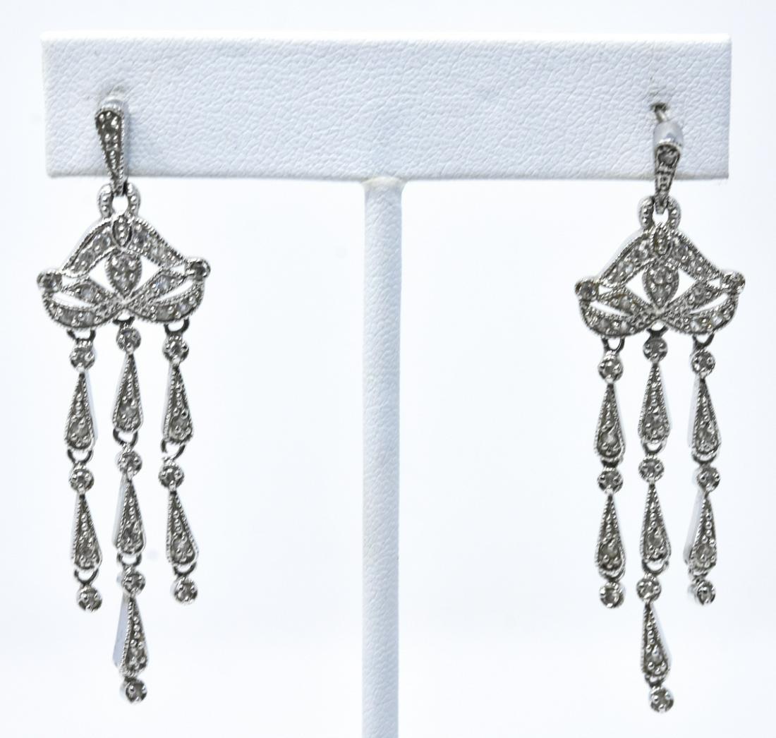 Pair of Sterling Silver Chandelier Earrings: Pair of Sterling Silver Chandelier Earrings w Paste Diamonds. Hallmarked. Edwardian style. Each measures 2.25 inches in length.
