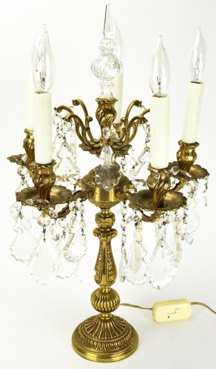 Gilded Bronze & Crystal 5 Arm Electric Candelabra (1 of 8)